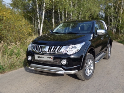 Защита передняя овальная с ДХО 75х42 мм ТСС для Mitsubishi L200 2015-2019