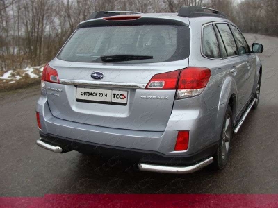 Защита заднего бампера уголки 60 мм ТСС для Subaru Outback 2012-2014