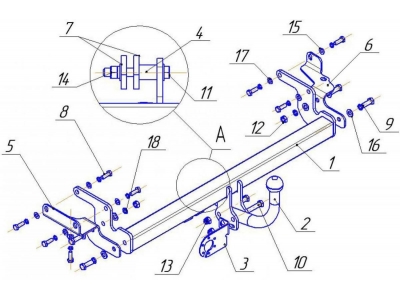 Фаркоп Avtos для Mitsubishi Lancer IX 2000-2010