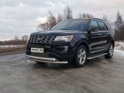 Пороги с площадкой алюминиевый лист 42 мм ТСС для Ford Explorer 2015-2017