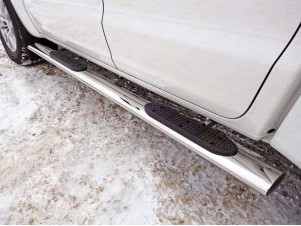 Пороги труба овальная с накладками 120х60 мм для Volkswagen Amarok № VWAMAR17-25